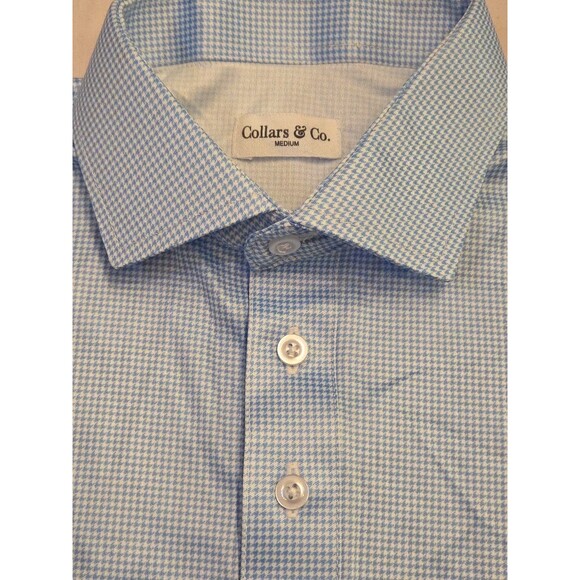 NWOT Collars & Co Mens Medium Dress Collar Polo Shirt Blue Micro Houndstooth - Picture 5 of 7